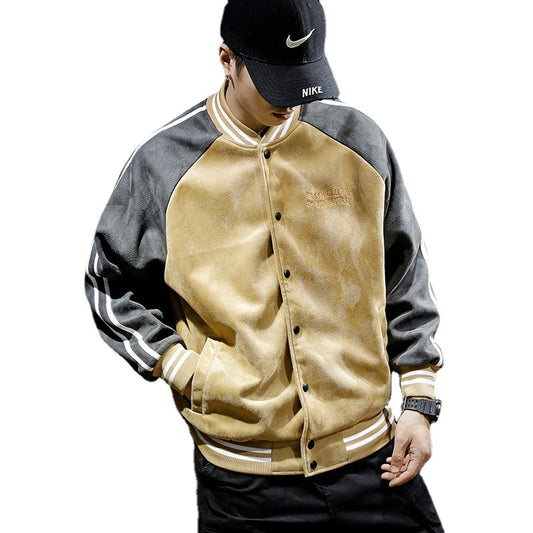 Suede Fabric Baseball Men's Jacket