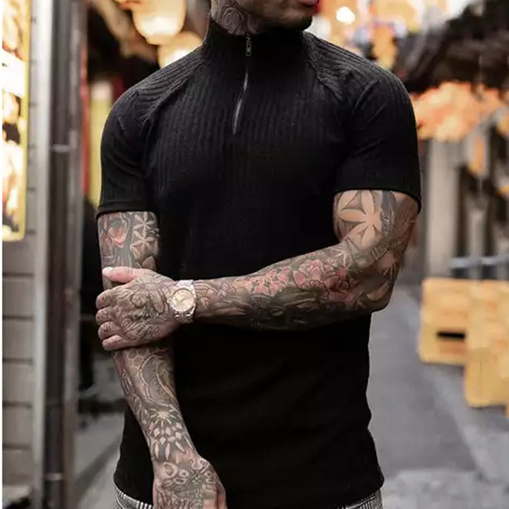 Casual Turtleneck Quick Dry Knitting ZipperThick Tight Fitted T Shirt For Men