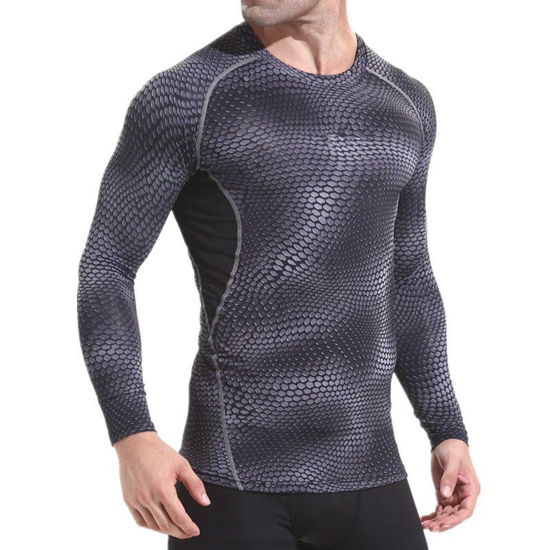 Men Snake Print Sports Fitness Tights Compression Long Sleeve