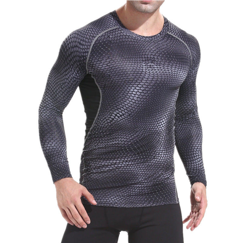 Men Snake Print Sports Fitness Tights Compression Long Sleeve