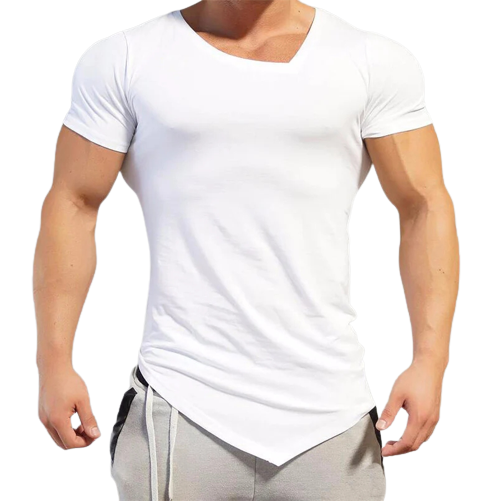 Cotton Short Sleeve Irregular T-Shirt Breathable Casual Fitness Sports T-Shirt