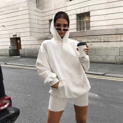 Women Oversized Sports Hoodie shorts Two pieces set