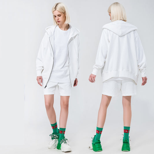 Unisex Oversized cream zipper hoodie