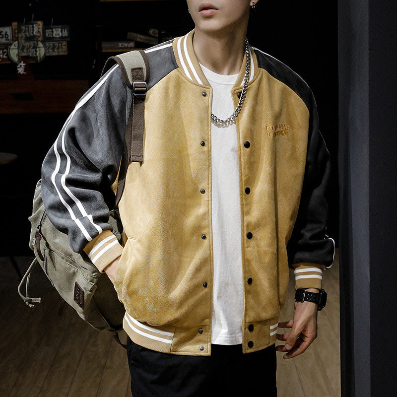 Suede Fabric Baseball Men's Jacket