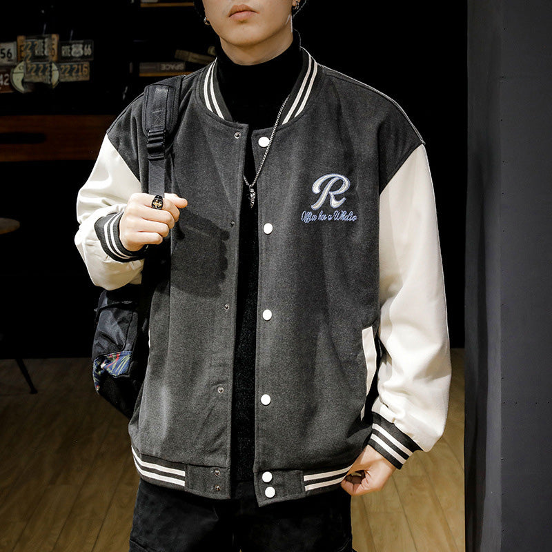 Suede Fabric Baseball Men's Jacket