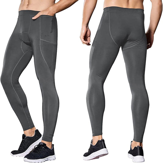 Gym Compression Tights Men Fitness Stretchy Pocket Sport Leggings