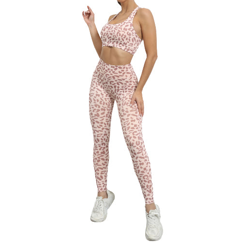 Leopard printed 2 pieces gym yoga sets