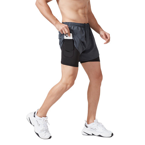 Men's quick-drying breathable fitness double-layer sports shorts